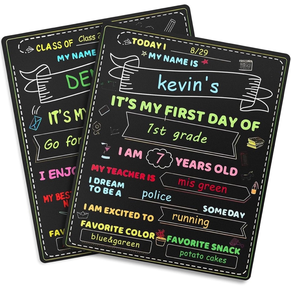 Reusable First Day of School Chalkboard Sign 12x10 Double-Sided‎